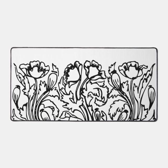 Art nouveau poppy floral noir blanc élégant (Recto)