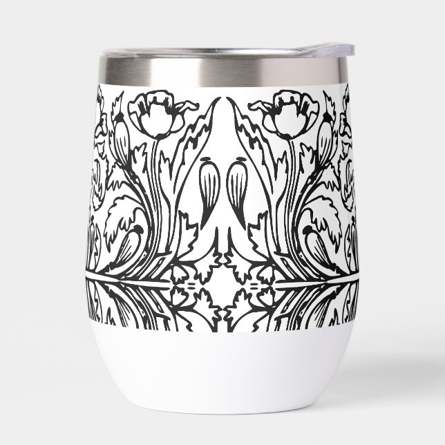 Art nouveau poppy floral noir blanc élégant (Gauche)