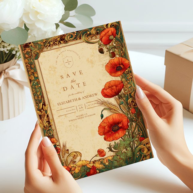Art Nouveau Poppy Wedding Save The Date (Creator Uploaded)