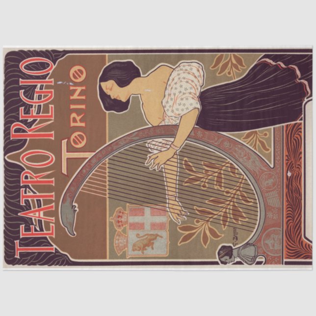 Art Nouveau Poster 22 Harp Lady Decoupage Tissue Paper (Front)