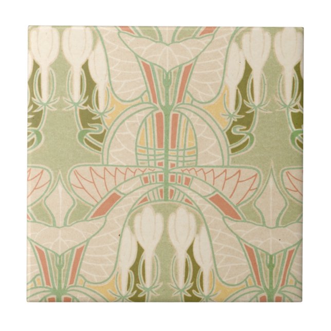 art nouveau pretty geometric pattern floral tile (Front)