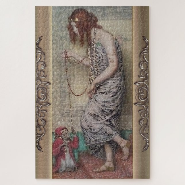 Art nouveau princess and her monkey painting jigsaw puzzle (Vertical)