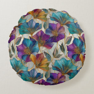 Art Nouveau purple clematis Round Pillow