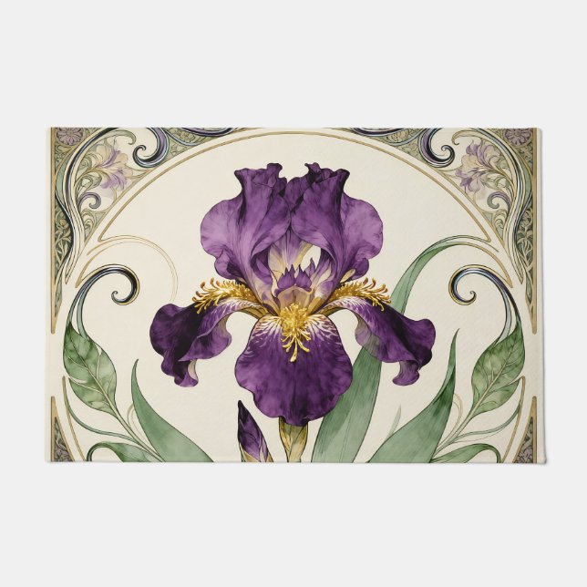 Art Nouveau Purple Iris Doormat (Front)
