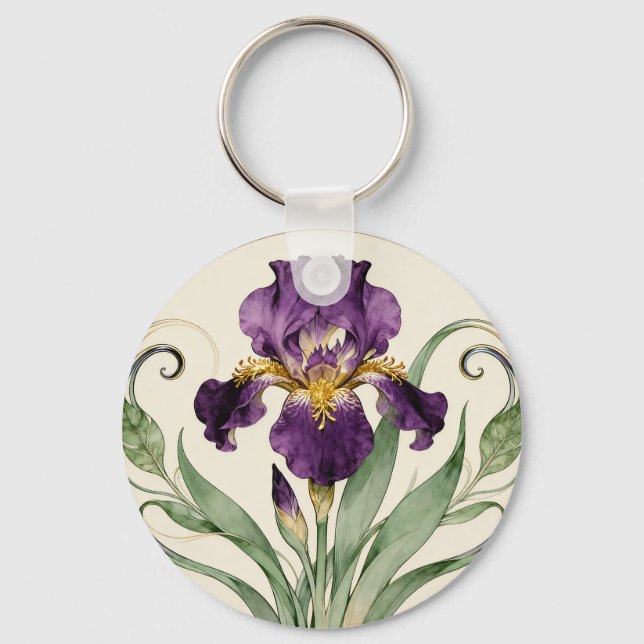 Art Nouveau Purple Iris Keychain (Front)