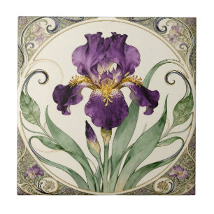 Art Nouveau Purple Iris Tile