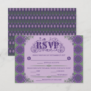 Art Nouveau Purple Thistle Wheel Horizontal RSVP Card