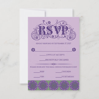 Art Nouveau Purple Thistle Wheel Vertical RSVP Card