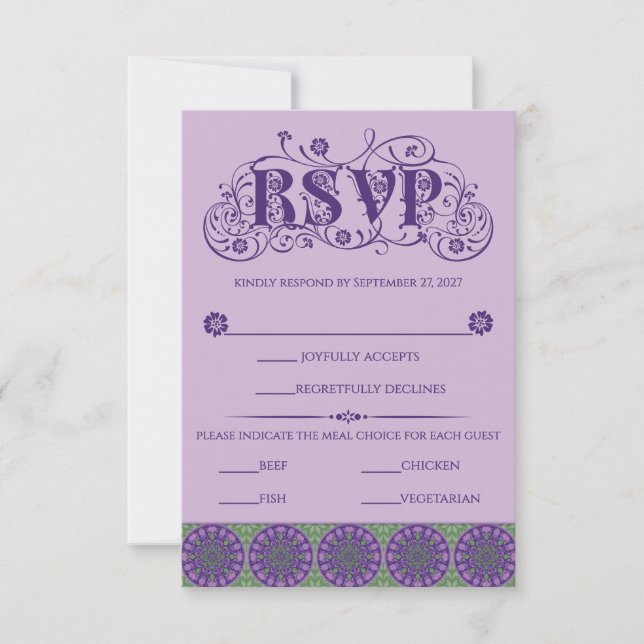 Art Nouveau Purple Thistle Wheel Vertical RSVP Card (Front)