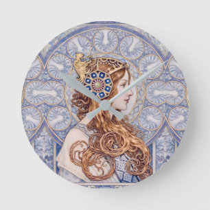 Art Nouveau Queen Portrait Round Clock