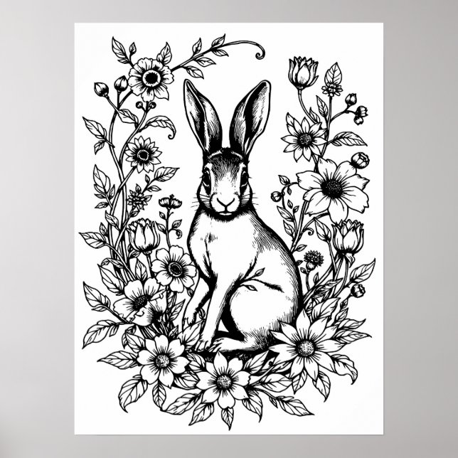 Art Nouveau Rabbit Coloring Poster 2 (Devant)
