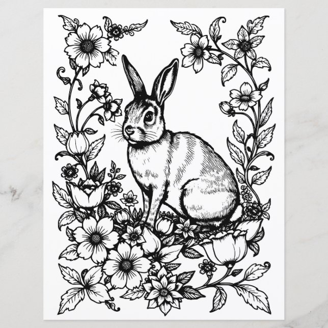 Art Nouveau Rabbit Colouring Page 1 (Front)