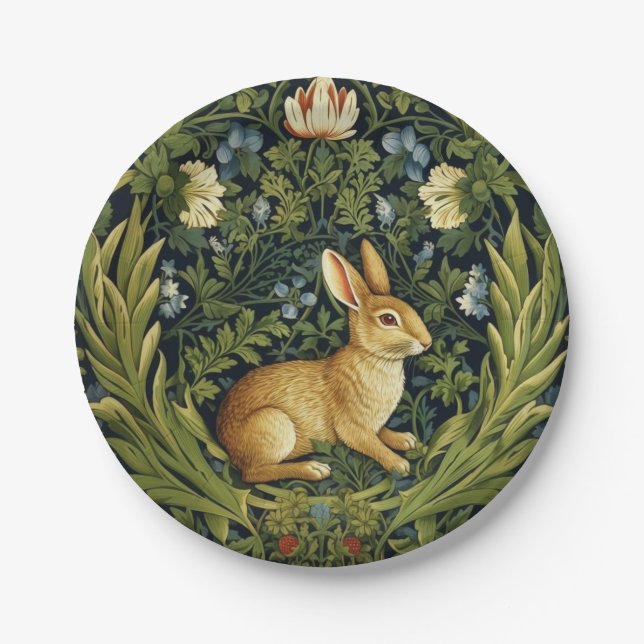 Art nouveau rabbit in the garden paper plate (Front)