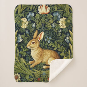 Art nouveau rabbit in the garden sherpa blanket