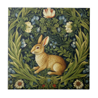 Art nouveau rabbit in the garden tile