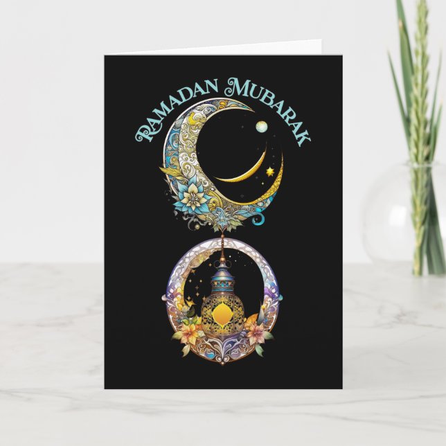 Art Nouveau Ramadan Moon and Lantern Holiday Card (Front)