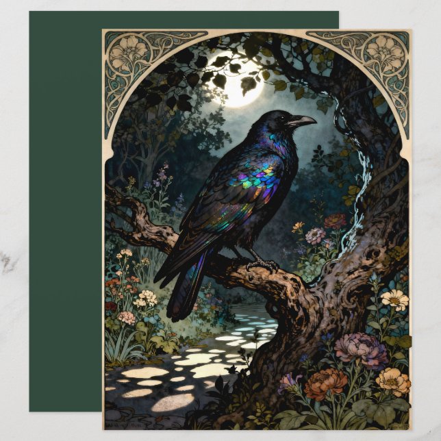 Art Nouveau Raven Scrapbook Paper (Front/Back)