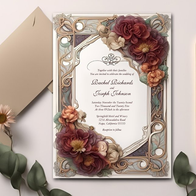 Art Nouveau Realistic Floral Wedding Invitation  (Creator Uploaded)