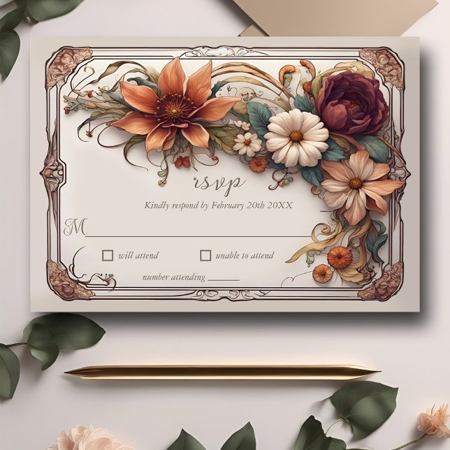 Art Nouveau Realistic Floral Wedding Response Card (Creator Uploaded)