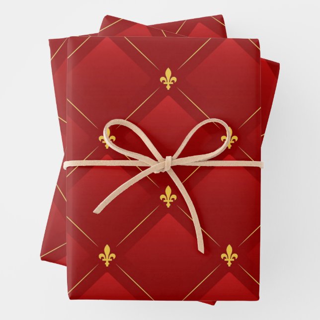 Art Nouveau red and gold holiday Wrapping Paper Sheet (In situ)