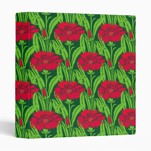 Art Nouveau red Carnations floral damask Binder