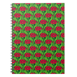 Art Nouveau red Carnations floral damask Notebook