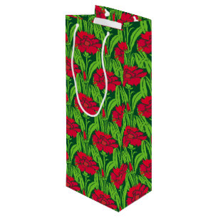 Art Nouveau red Carnations floral damask Wine Gift Bag
