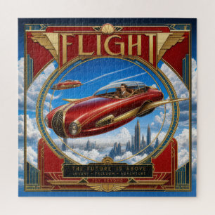 Art Nouveau Red Flying Car Jigsaw Puzzle
