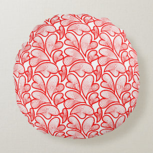 Art Nouveau Red Hearts Foliage Round Pillow