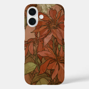Art Nouveau Red Poinsettia Floral Pattern Design iPhone 16 Case