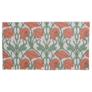 Art Nouveau Red Poppy Floral Print Pillowcase