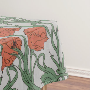 Art Nouveau Red Poppy Floral Print Tablecloth