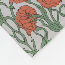 Art Nouveau Red Poppy Floral Throw Blanket