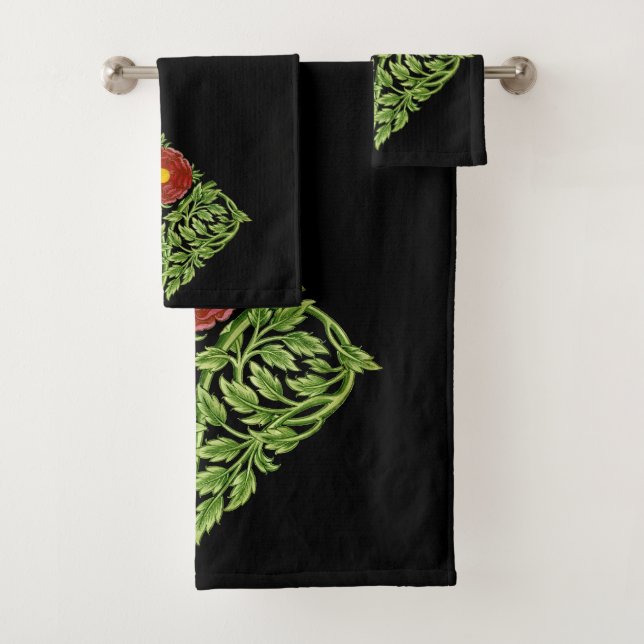 Art Nouveau Red Rose De Morgan  Bath Towel Set (Insitu)