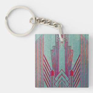 Art nouveau, red, teal, green,vintage,art deco,ele keychain