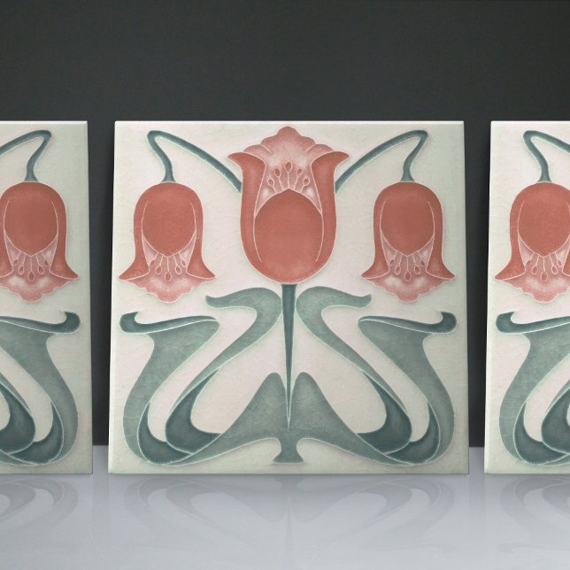 Art Nouveau Red Tulips Home Wall Decor Tile (Creator Uploaded)