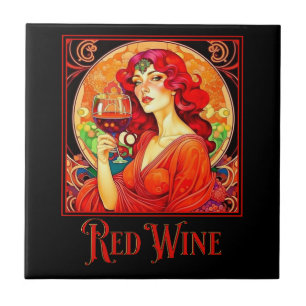Art Nouveau Red Wine Tile