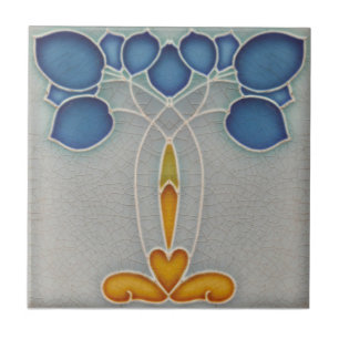 Art Nouveau Repro Antique Jugendstil Blue Floral  Tile