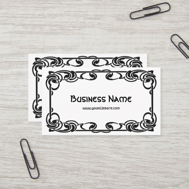 Art Nouveau Retro Chic Black Decorative Border Business Card (Front/Back In Situ)