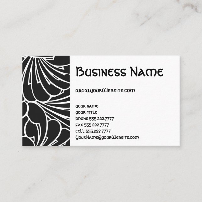 Art Nouveau Retro Chic Black White Floral Pattern Business Card (Front)