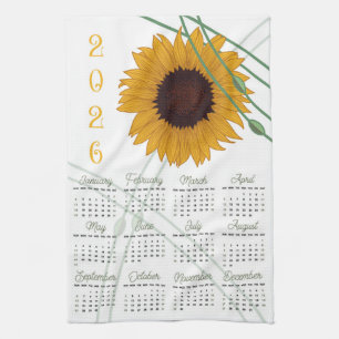 Art Nouveau Retro Floral Sunflower 2026 Calendar Kitchen Towel
