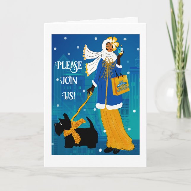 Art Nouveau Retro Hanukkah Invitation Card (Front)