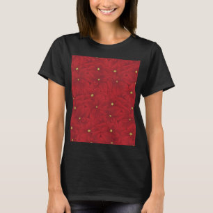 Art Nouveau Retro Red Floral Christmas Poinsettia T-Shirt