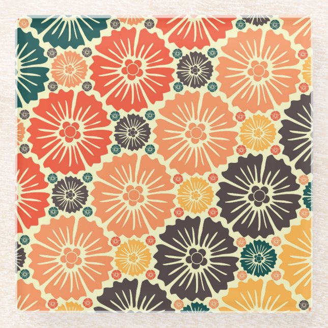 Art Nouveau Retro Wallpaper Design. Glass Coaster (Front)