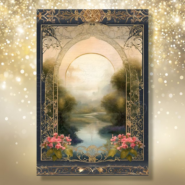 Art Nouveau Rococo Castle Navy n Gold Ephemera 5A Tissue Paper (Creator Uploaded)