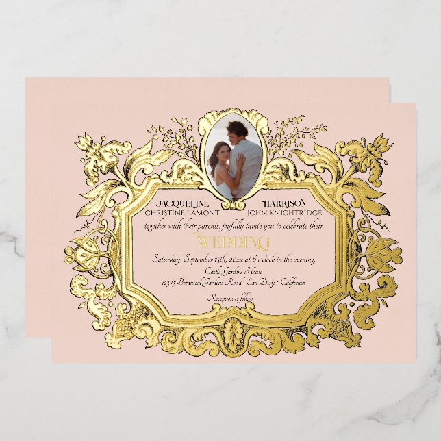 Art Nouveau Rococo Elegant Photo Pink Wedding (Front/Back)