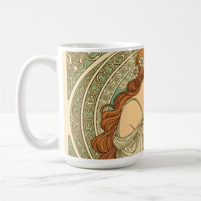 Art nouveau romantic illustration white flowers coffee mug (Left)
