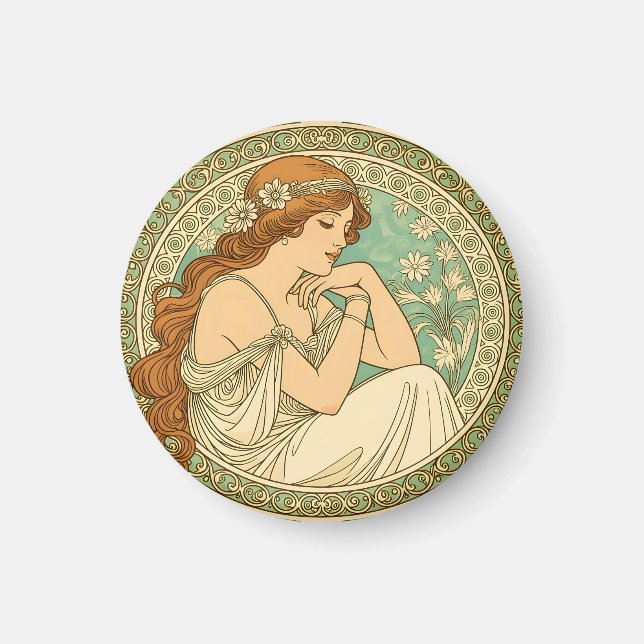 Art nouveau romantic illustration white flowers magnet (Front)