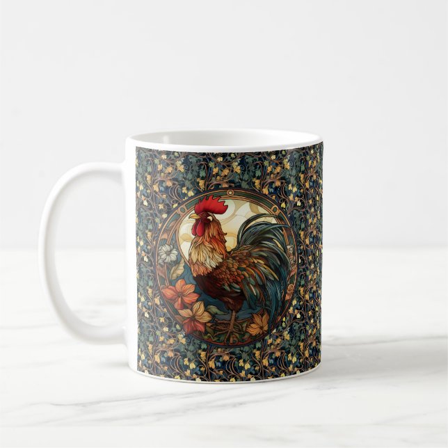 Art Nouveau Rooster on Ivy Coffee Mug (Left)