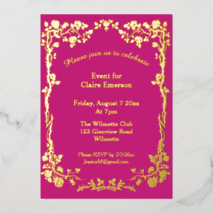 Art nouveau rose gilded foil invitation
